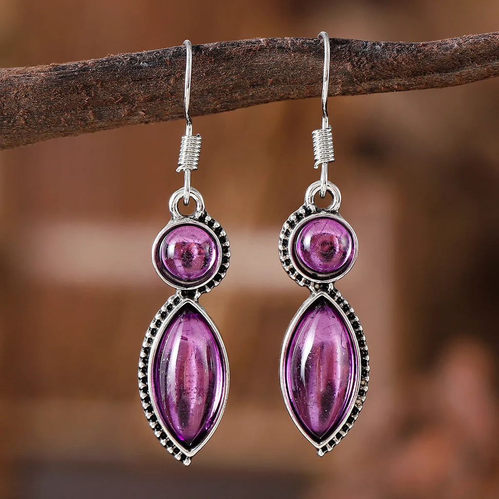 Vintage geometric Bohemian pendant earrings with black and purple colour