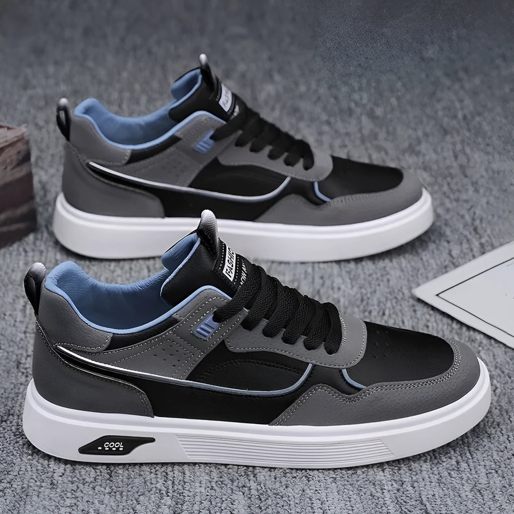 Men's low-top canvas board shoes in beige with mesh lining and round toe.
