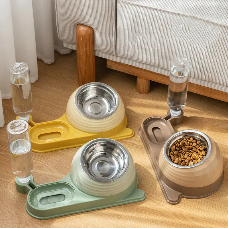 Elevated pet food bowl with automatic water dispenser in food-grade BPA-free materials