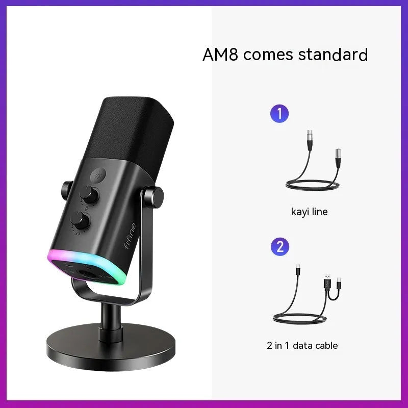 Dynamic noise reduction microphone in black, pink or white with detachable bracket and included cables