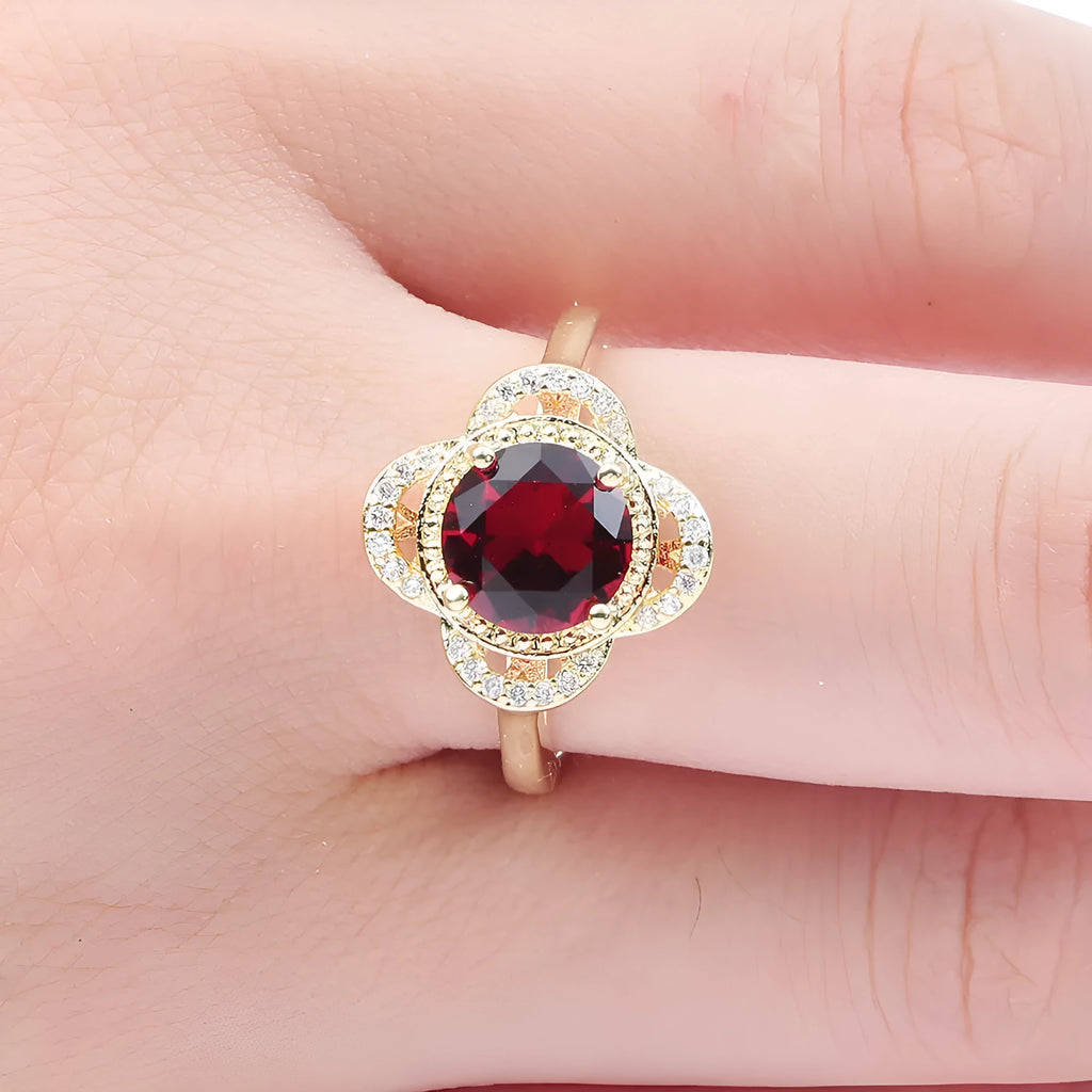 Copper ring with dark blue electroplated finish featuring zircon stones in fruit-shaped pattern