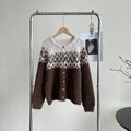 Women's contrast colour jacquard sweater coat in loose fit free size