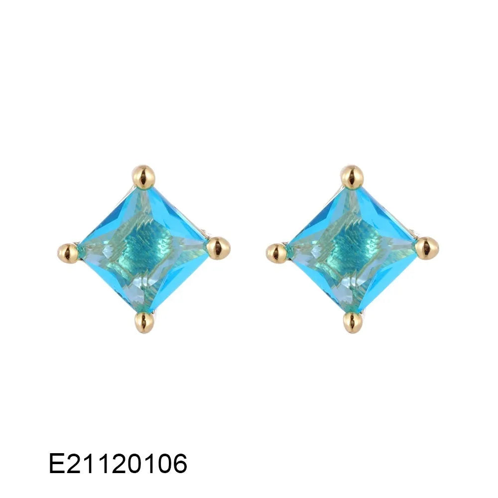 Gold-plated drop earrings with pear-shaped candy-colour zircon stones in simple style design