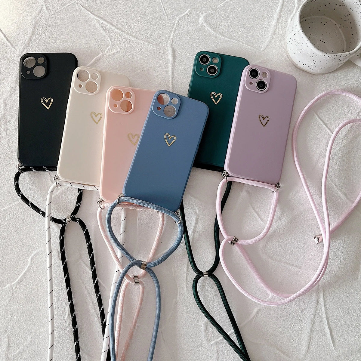 Slant across lanyard TPU phone case in solid colour for compatible iPhone models