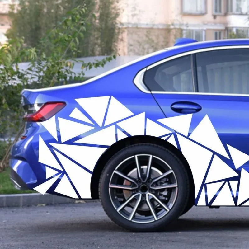 Large geometric pattern car sticker for vehicle waistline and wheel decoration in multiple colour options