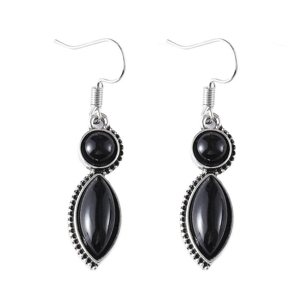 Vintage geometric Bohemian pendant earrings with black and purple colour