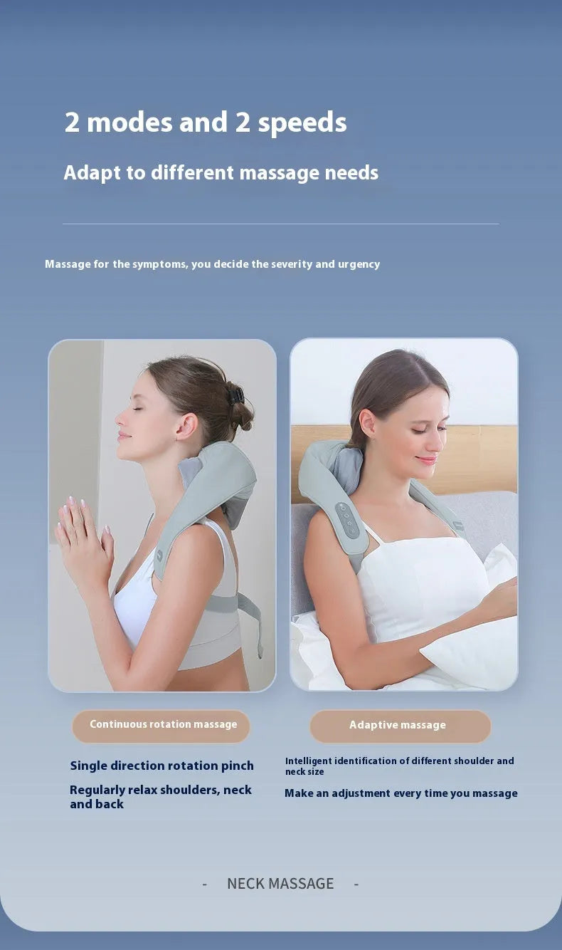 Grey elastic fabric USB neck and back massage instrument with infrared function.