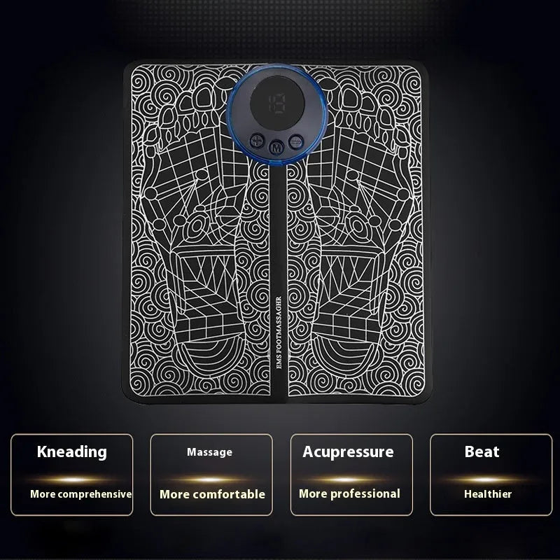 Wireless remote control foot massage cushion with LCD display and leather surface in English-style colour