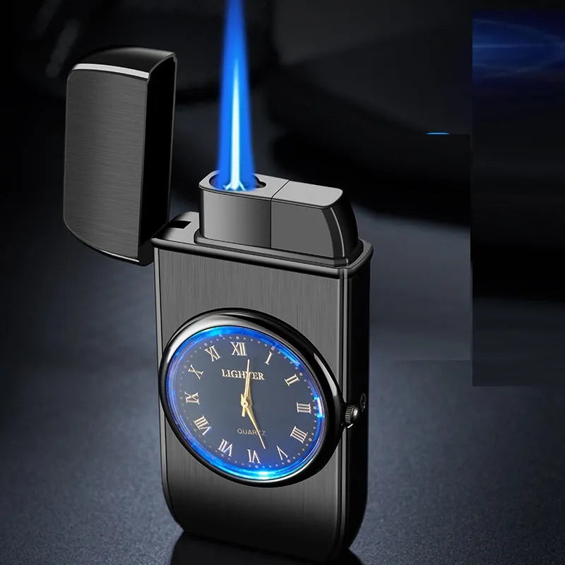 Electronic watch cigarette lighter with LED lamp in various metal finishes