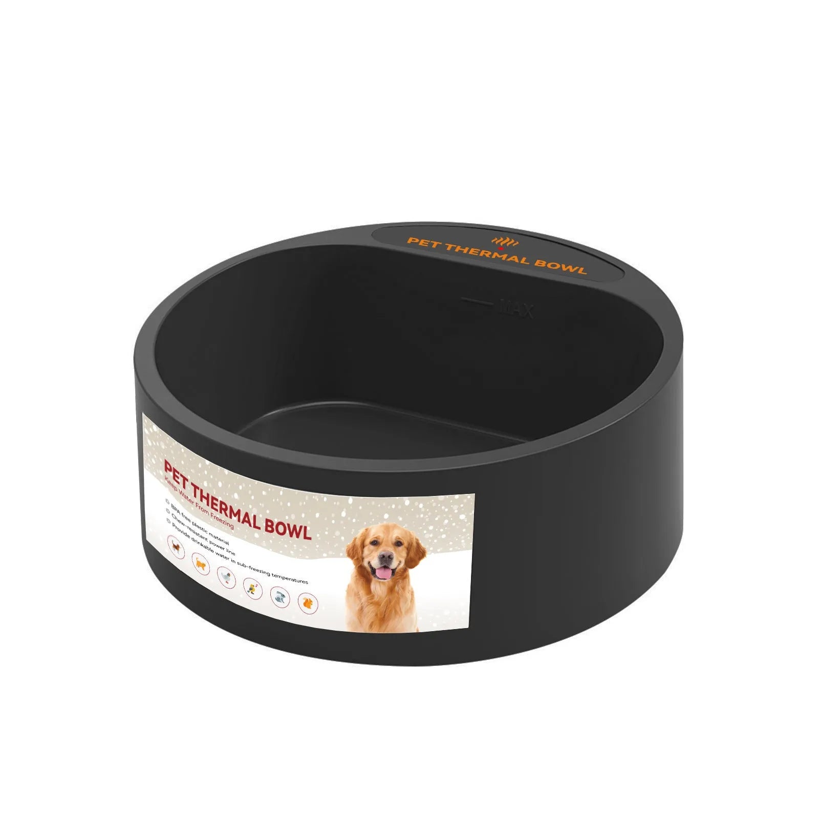 Black electric pet heating bowl with anti-slip base for cats and dogs