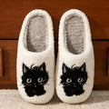 White plush cat cartoon patterned slippers with a non-slip sole.