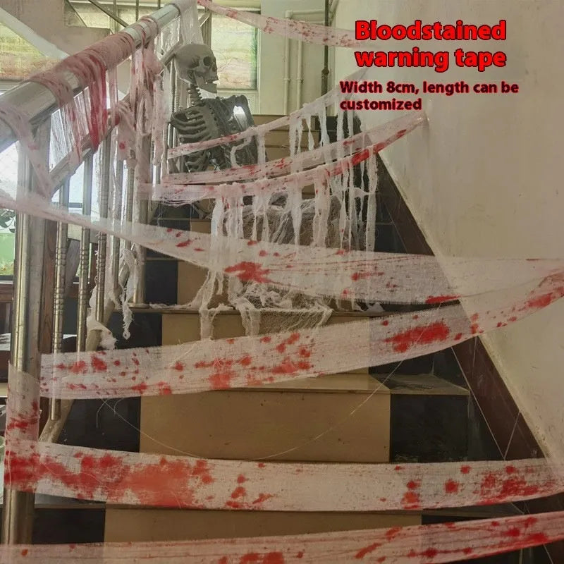 Halloween horror bandage showing red bloody cloth effect with 8cm width measurement