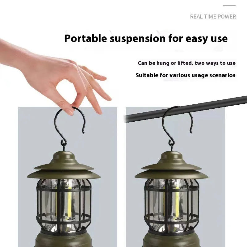 Portable camping head lamp lantern in dark green, black, or red with three power type options