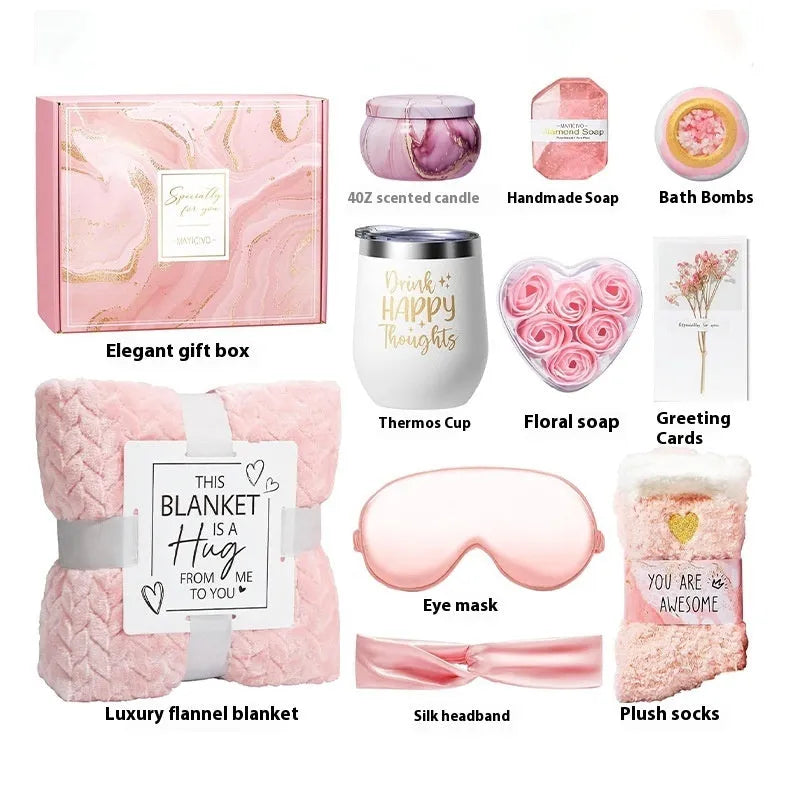 Aromatherapy candle and soap bath gift set in a modern simplicity style plastic box.