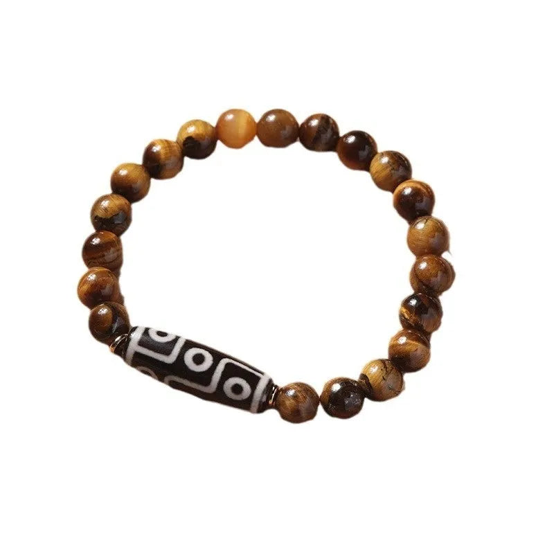 Tigereye stone Buddha bracelet with single circle rosary design showing natural banded patterns on beads