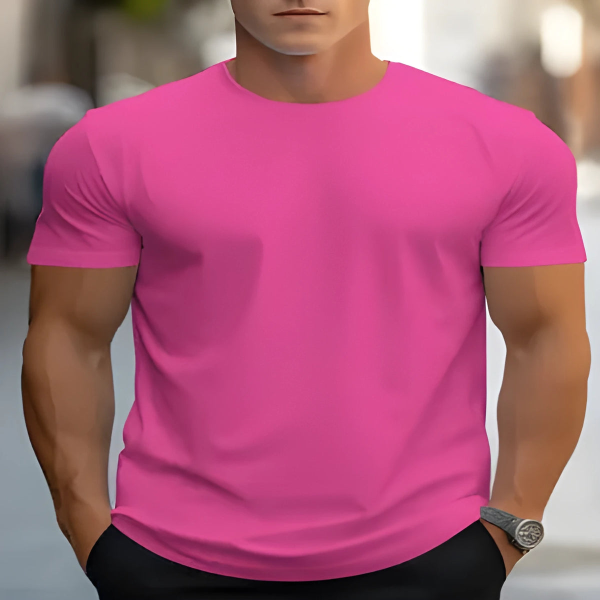 Men's loose fit short sleeve printed t-shirt in bird eye cloth polyester fabric