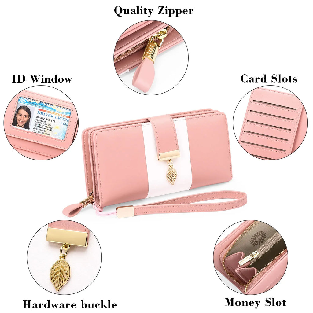 Anti theft clutch handbag with lock opening in PU leather, showing interior organisation and colour options