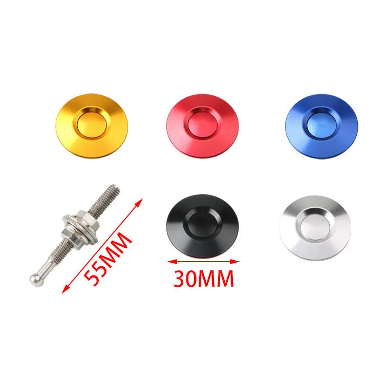 30mm diameter aluminium alloy engine cover lock with screw, shown in assorted colours.