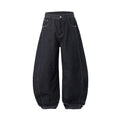 Men's wide leg denim trousers in original cow colour with mid-waist design