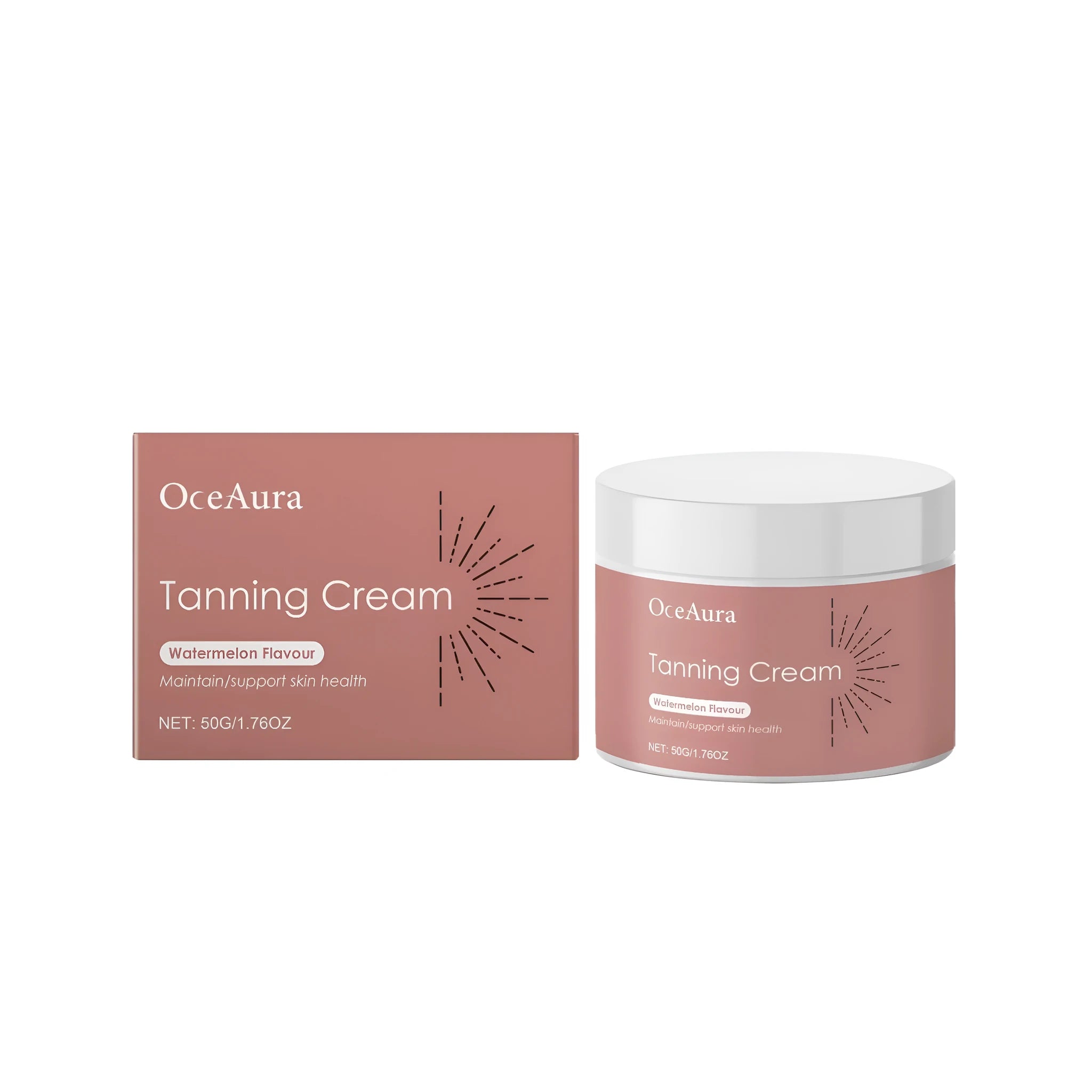 50g tube of tanning cream with vitamin E and watermelon extract ingredients.