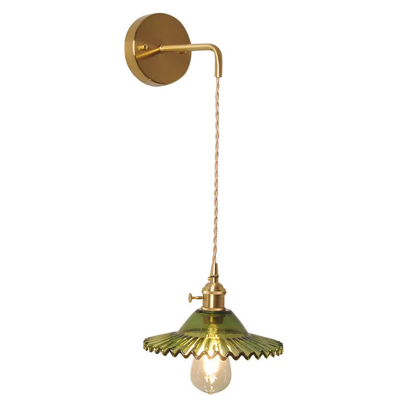 Copper retro wall lamp with transparent glass lotus shade, 22cm diameter
