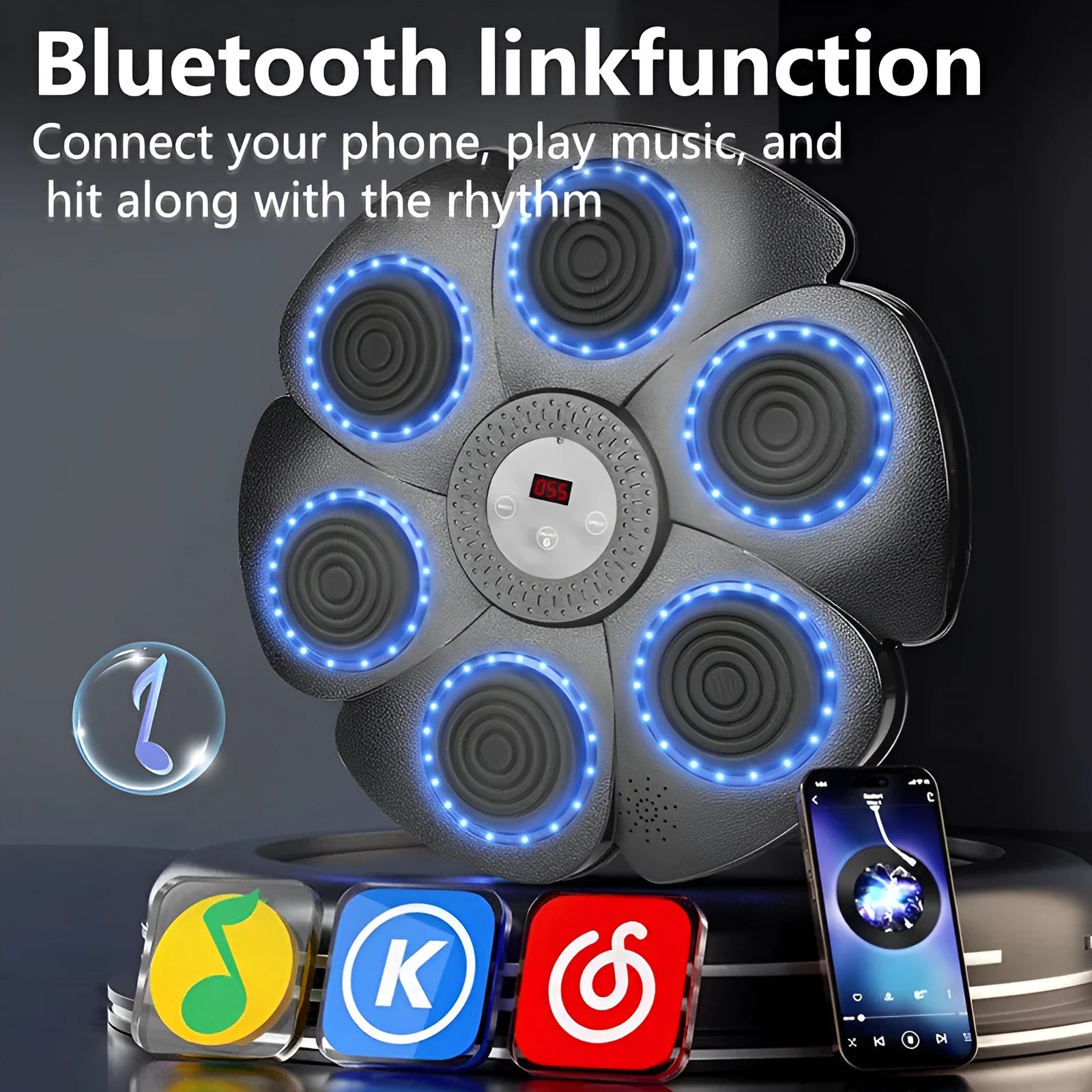 Black plastic smart boxing wall target with LED lights and Bluetooth connectivity for teenage training