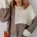 Dark khaki loose-fit sweater with colour block pattern and back tie detail