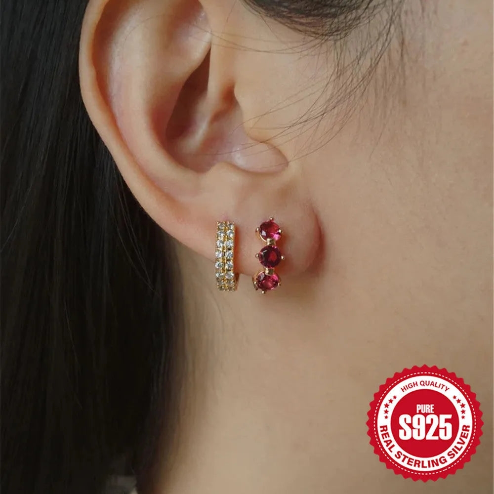Geometric sunflower design sterling silver earrings with golden three diamonds colour and zircon detailing