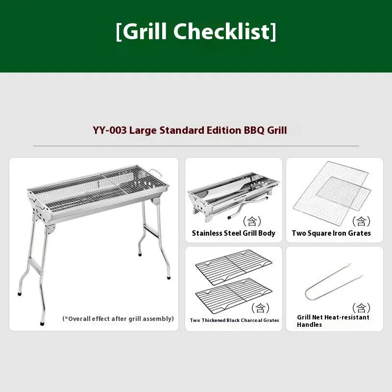 Large stainless steel portable charcoal barbecue oven with two iron grills and a safety net