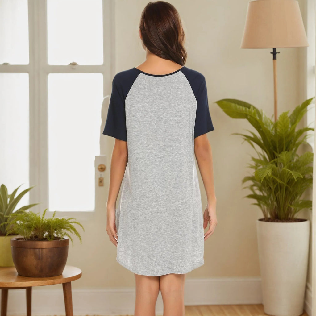 Women's colour contrast patchwork nightdress in double brushed milk silk fabric