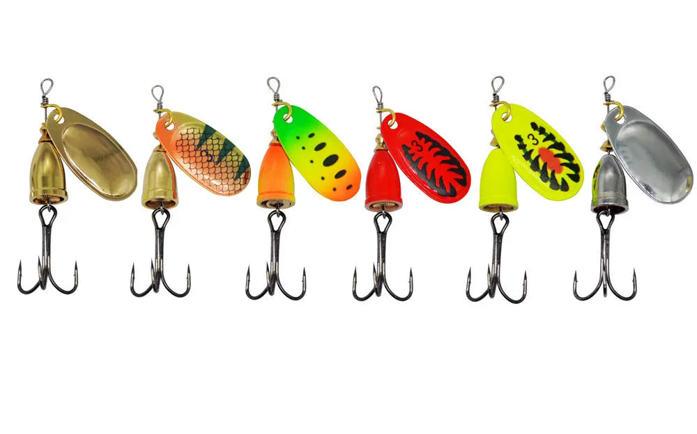 R composite rotating sequins copper bell metal fishing lure in multiple colour options.