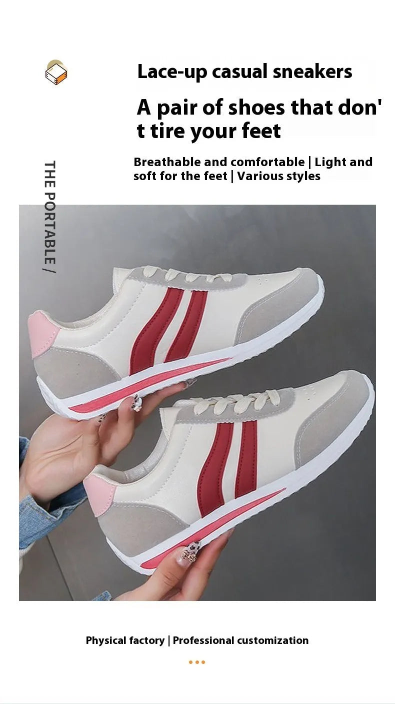 A pair of low-top red and blue lace-up running sneakers with a PU mesh upper and rubber sole on a white background.
