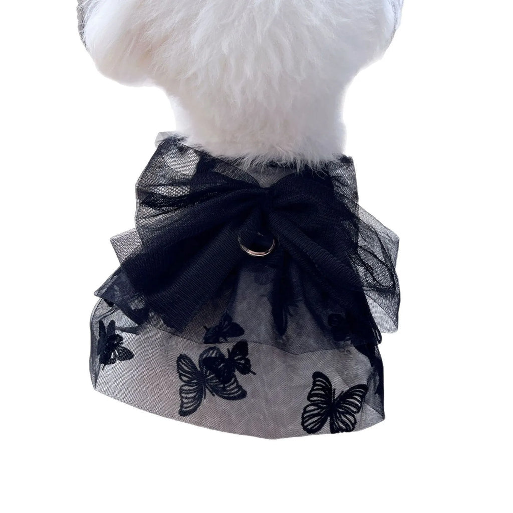 Black princess tulle skirt pet clothing for small dogs and cats showing five size options