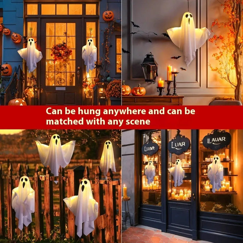 White and orange cloth ghost scream Halloween indoor party lighting with 4.5V button electronics
