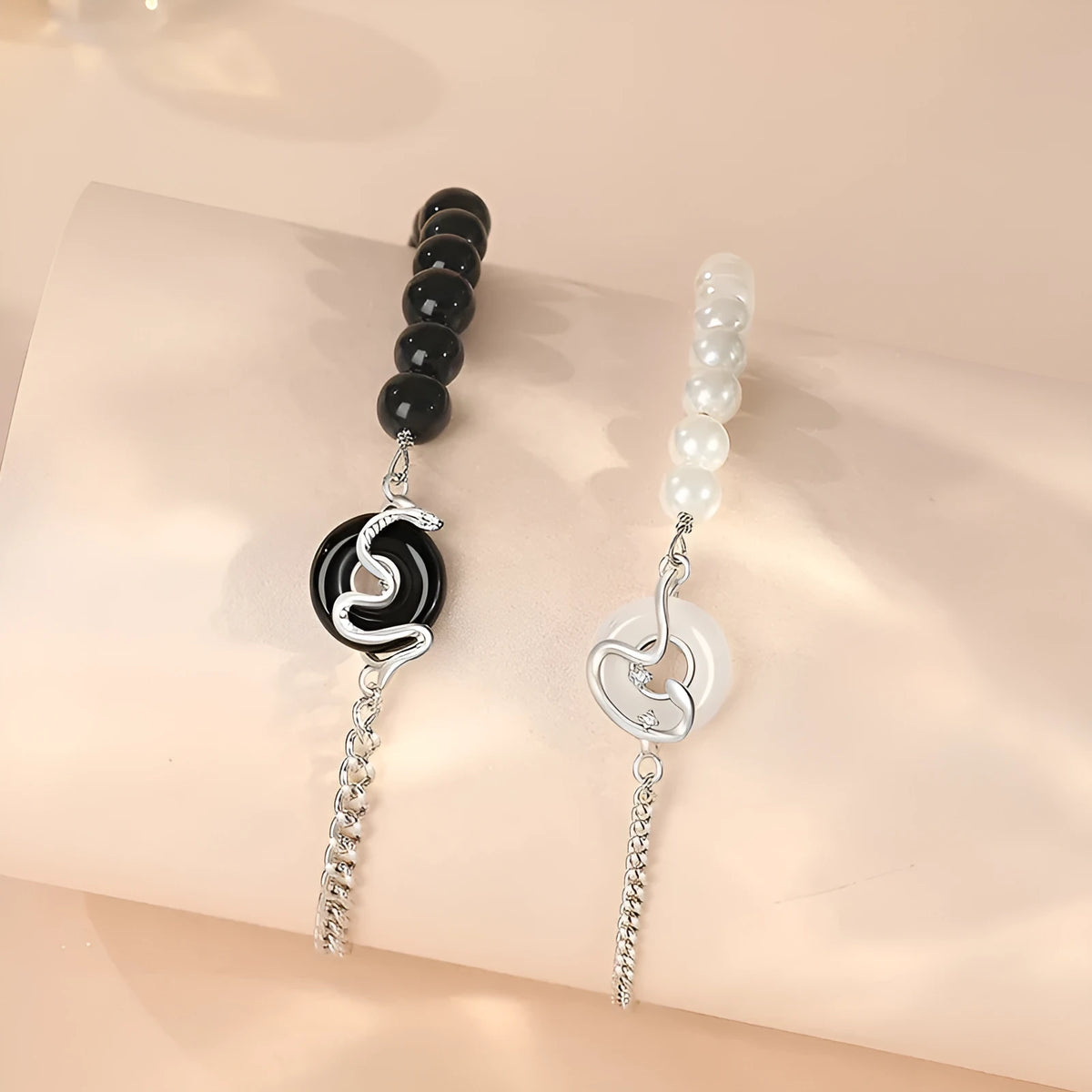 925 sterling silver couple bracelet with snake design and safe buckle closure