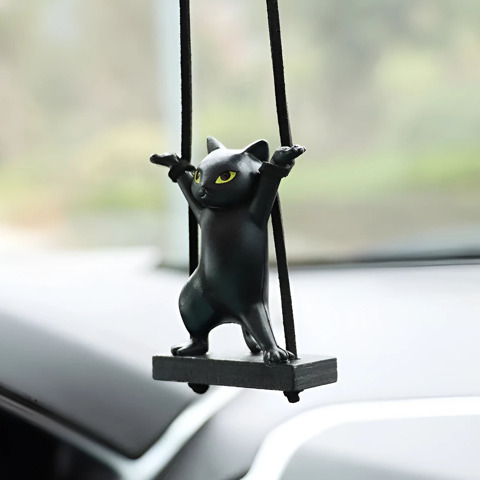 Resin cat pendant car decoration with adjustable rope in cartoon animal designs