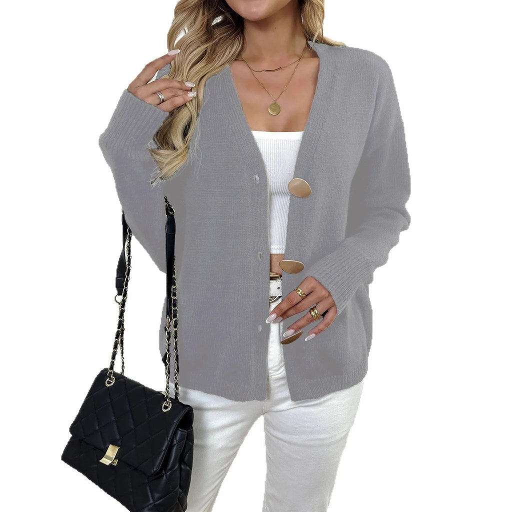 Women's black deer plush long sleeve sweater coat with princess sleeves in street hipster style.