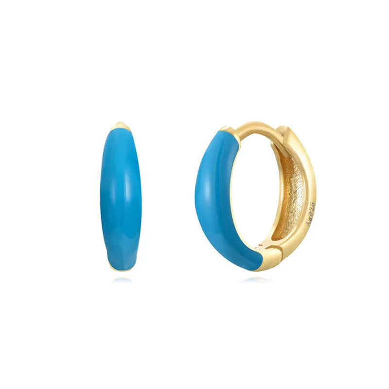 Curved geometric epoxy oval earrings in coloured finish on silver-tone copper post