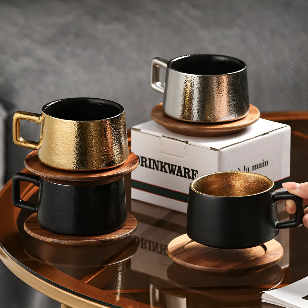 Office gift tumbler coffee cup suit with gold-plated gift box and approximately 250ml capacity irregular shape mug