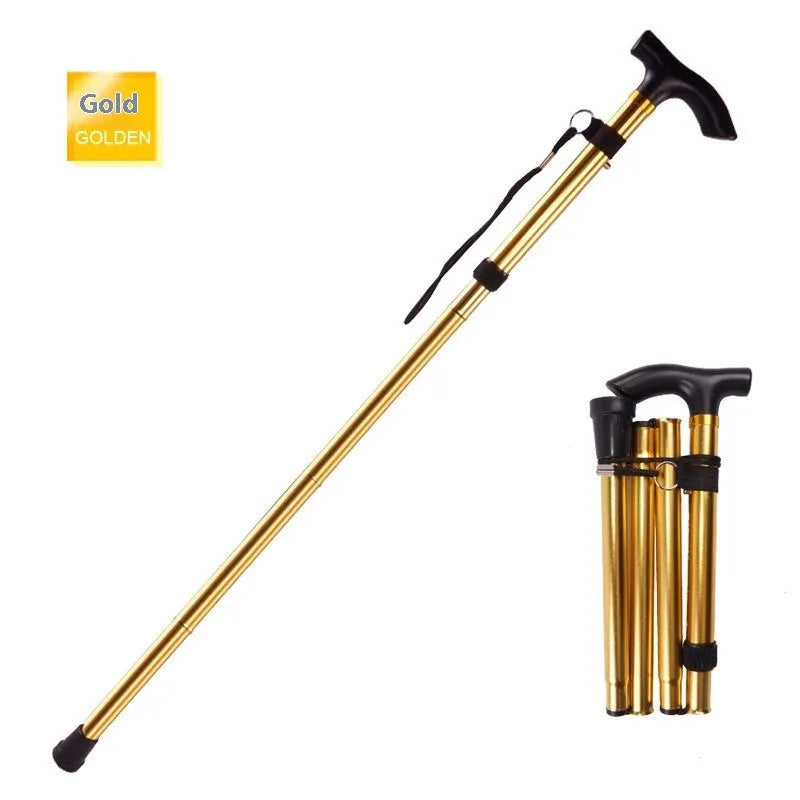 Adjustable aluminium folding walking cane with non-slip rubber tip in silver colour