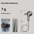 50-piece pack of steel jig fishing hooks with 7-gram lead heads in primary colour