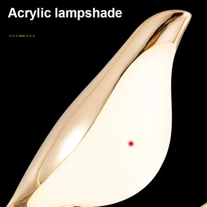 Minimalist magpie bird chandelier made from zinc alloy and acrylic with neutral LED lighting