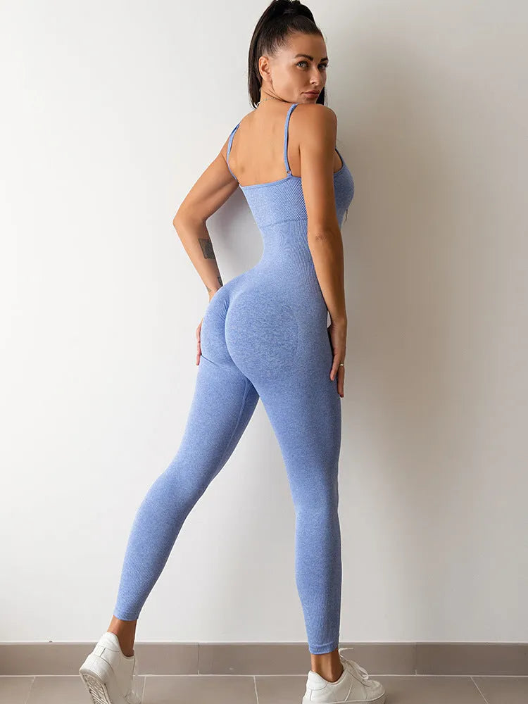 Women's black sleeveless jumpsuit romper with spaghetti straps and a backless design