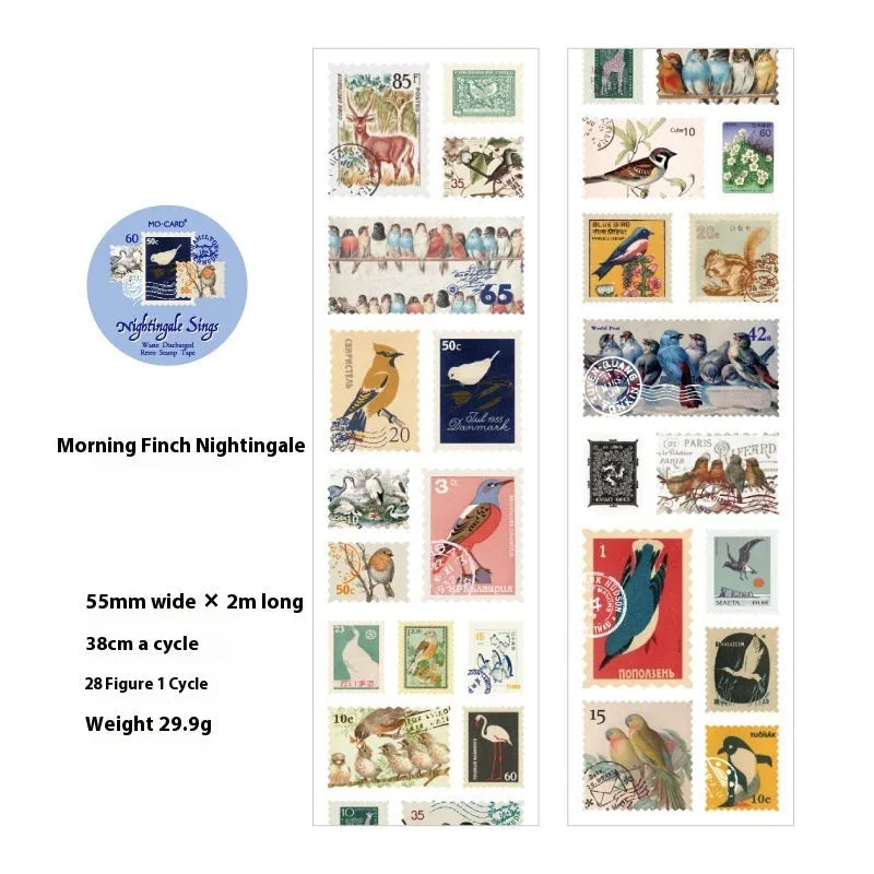 Retro DIY journal decoration coated paper stamp sticker roll with 55mm width