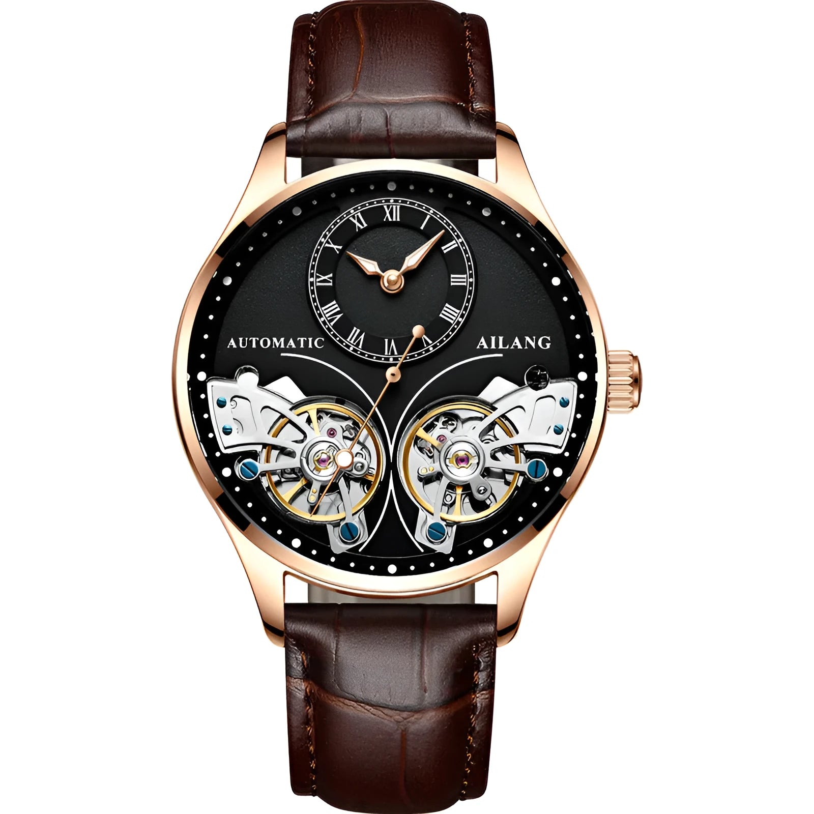 Titanium automatic men's watch with tourbillon and moon phase on black dial