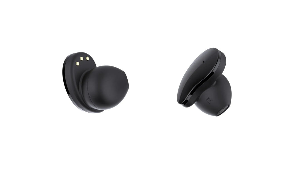 Black detachable smart sports bracelet with TWS Bluetooth earphones for fitness tracking and calls.