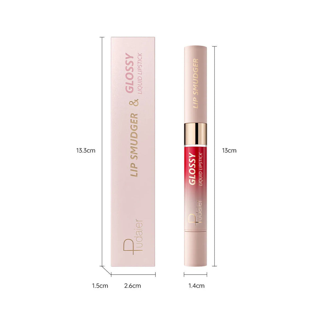 Double-headed lipstick and lip gloss in matte finish, showing ten different shade colour options.