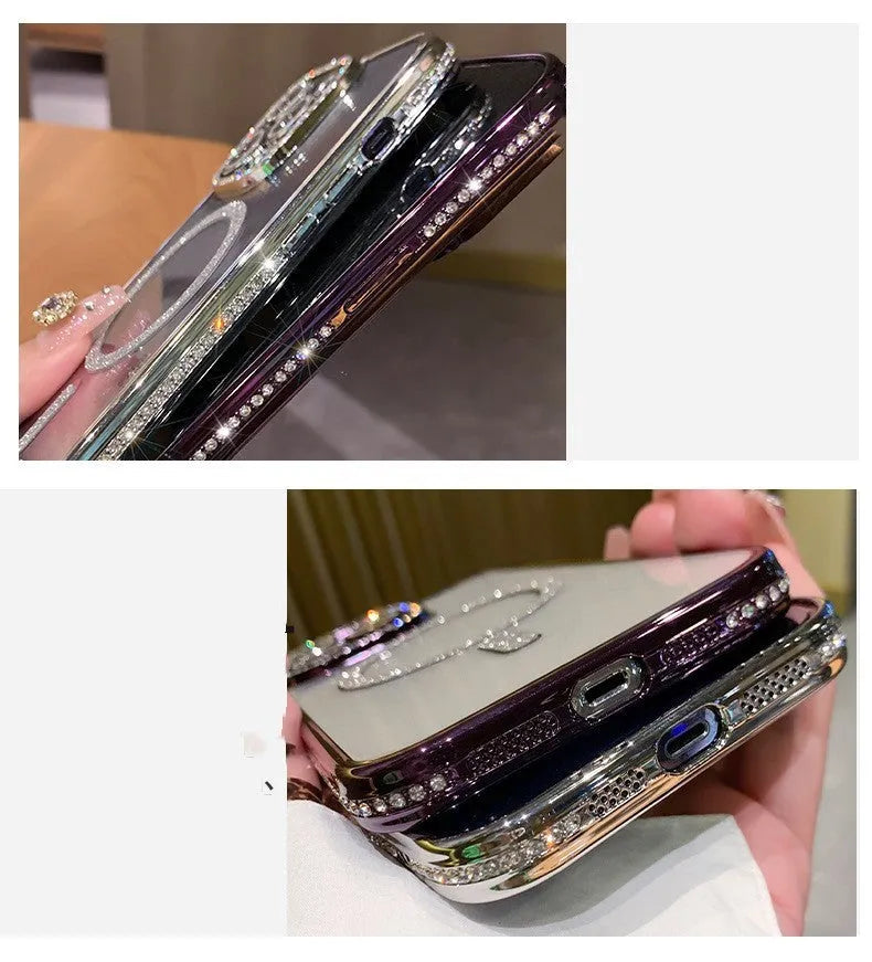 Wireless magnetic iPhone case in deep purple colour with soft silicone edges and electroplating detail.