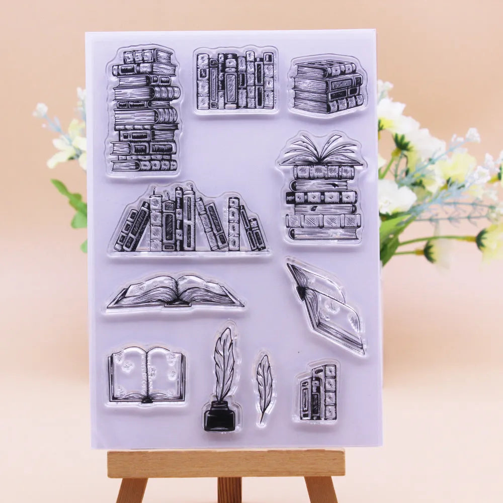 White seal pattern transparent silicone stamp with self-adhesive backing measuring 11 by 16 centimetres