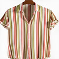 Men's digital printed short sleeve shirt in a colourful pattern, made from polyester for summer.